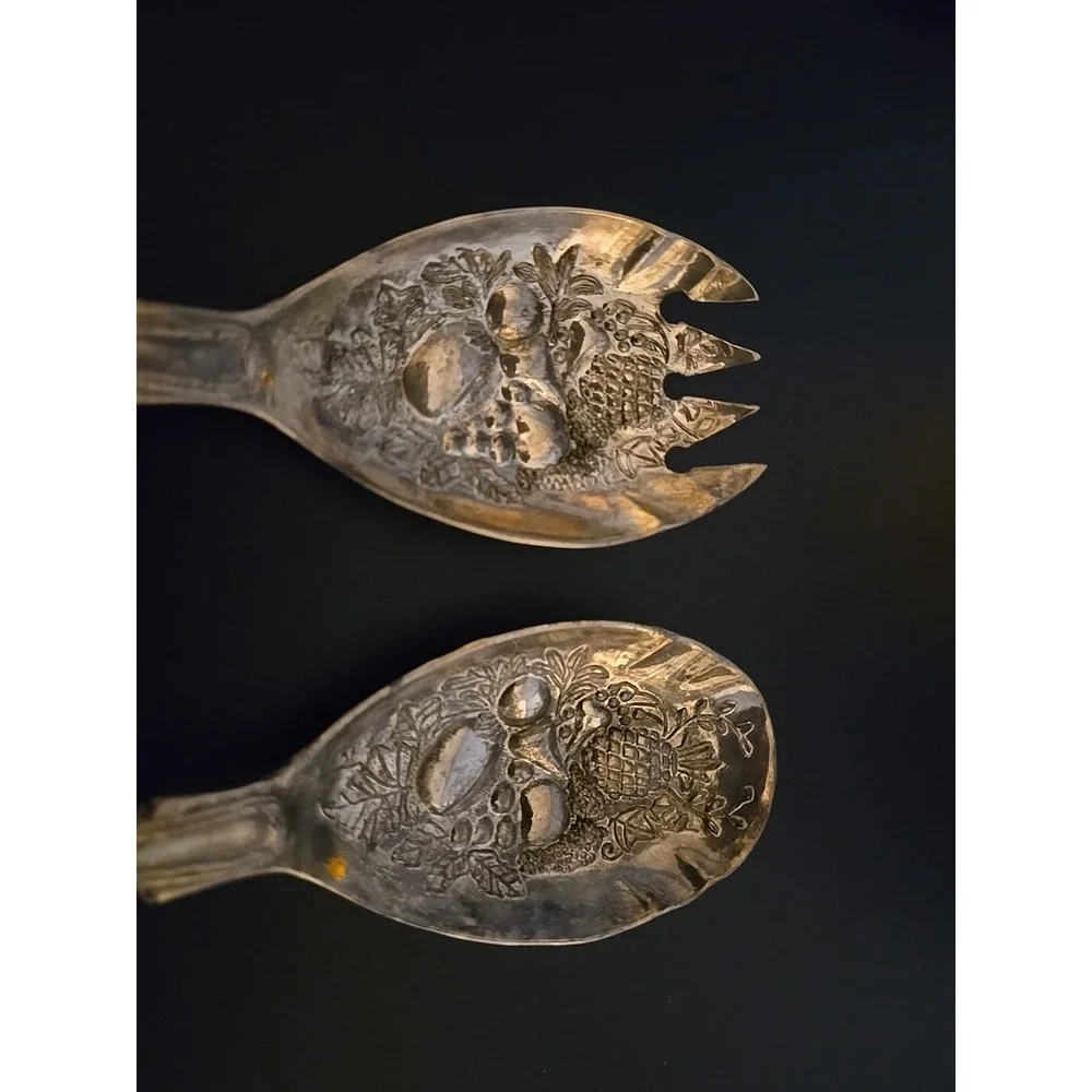 Vintage EPS A1 Sheffield England Silverplate Gold Wash Salad Server‎ Set